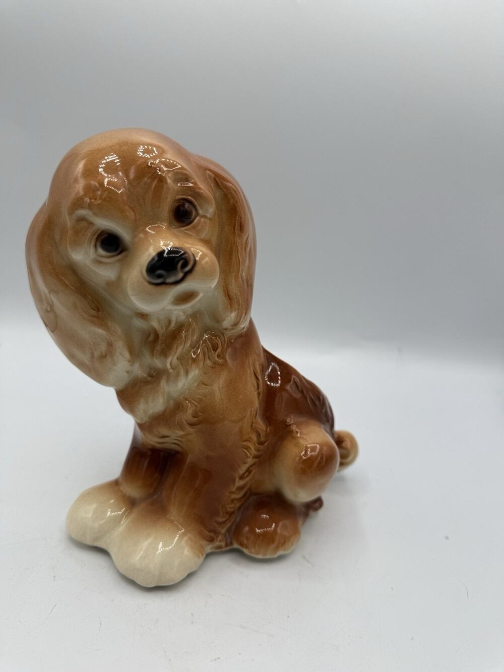 Vintage Cocker Spaniel Puppy Dog Ceramic Planter Brown Tan 8” Mid Century